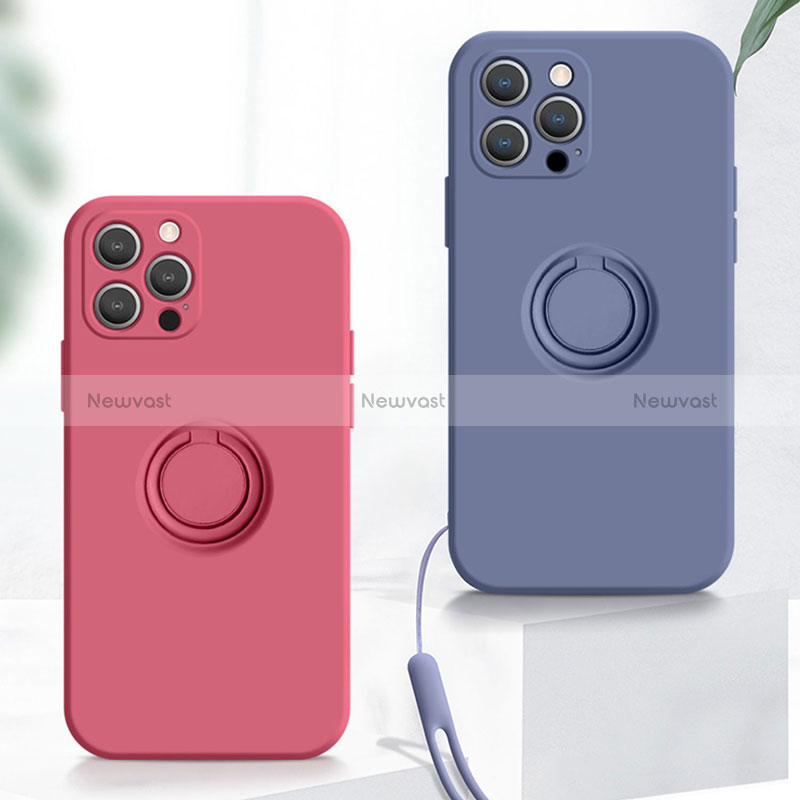 Ultra-thin Silicone Gel Soft Case Cover with Magnetic Finger Ring Stand YK1 for Apple iPhone 15 Pro