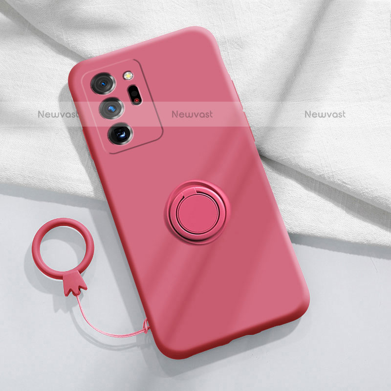 Ultra-thin Silicone Gel Soft Case Cover with Magnetic Finger Ring Stand YK1 for Samsung Galaxy Note 20 Ultra 5G Hot Pink