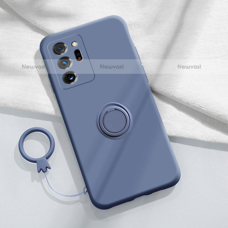 Ultra-thin Silicone Gel Soft Case Cover with Magnetic Finger Ring Stand YK1 for Samsung Galaxy Note 20 Ultra 5G Lavender Gray