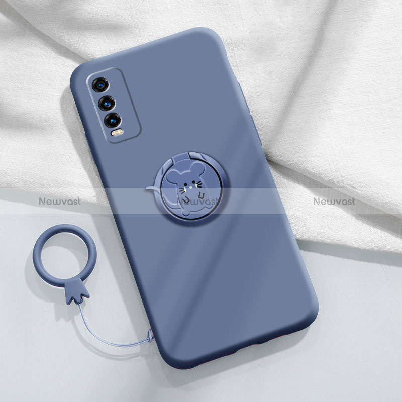 Ultra-thin Silicone Gel Soft Case Cover with Magnetic Finger Ring Stand YK1 for Vivo Y11s