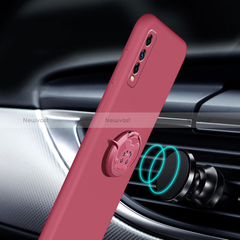 Ultra-thin Silicone Gel Soft Case Cover with Magnetic Finger Ring Stand YK1 for Vivo Y12s