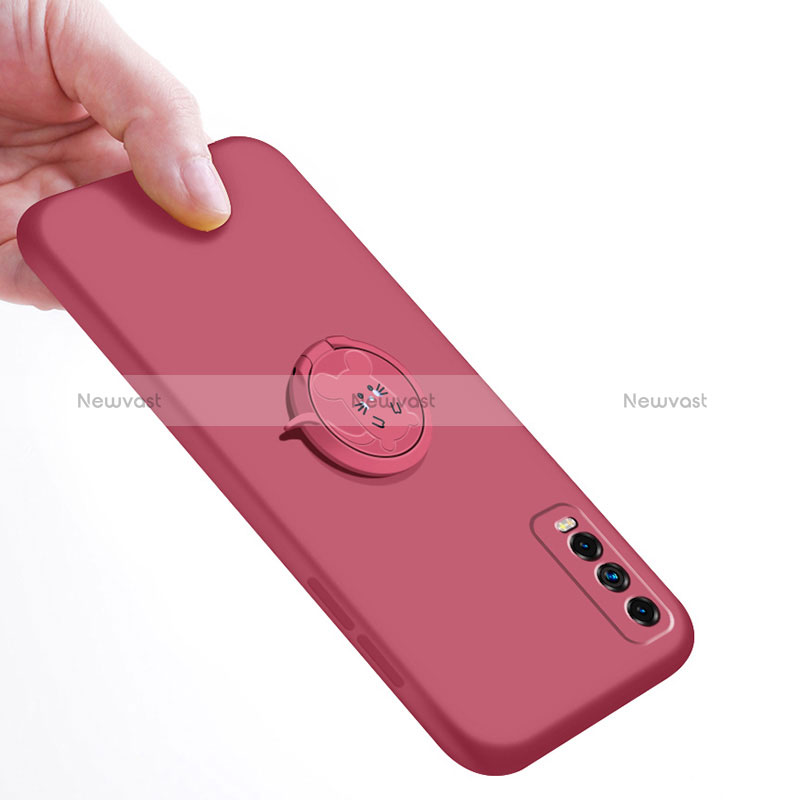 Ultra-thin Silicone Gel Soft Case Cover with Magnetic Finger Ring Stand YK1 for Vivo Y12s