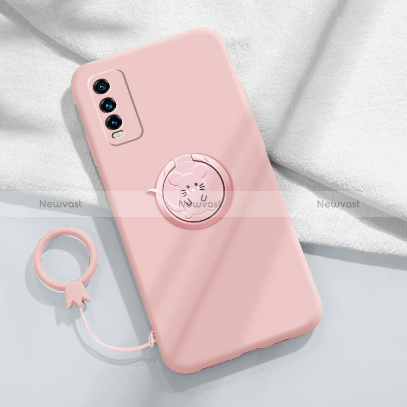 Ultra-thin Silicone Gel Soft Case Cover with Magnetic Finger Ring Stand YK1 for Vivo Y20