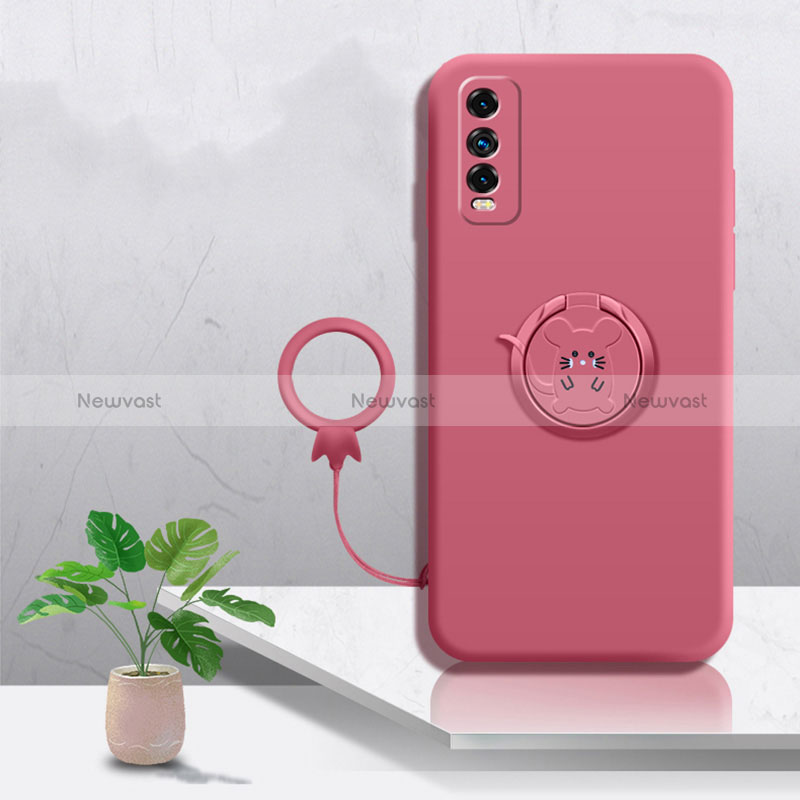 Ultra-thin Silicone Gel Soft Case Cover with Magnetic Finger Ring Stand YK1 for Vivo Y20s