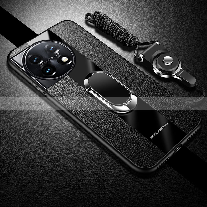 Ultra-thin Silicone Gel Soft Case Cover with Magnetic Finger Ring Stand Z01 for OnePlus Ace 2 5G Black