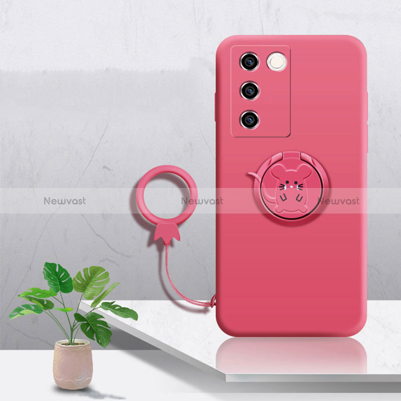 Ultra-thin Silicone Gel Soft Case Cover with Magnetic Finger Ring Stand Z01 for Vivo V27 5G