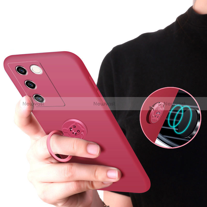 Ultra-thin Silicone Gel Soft Case Cover with Magnetic Finger Ring Stand Z01 for Vivo V27 5G