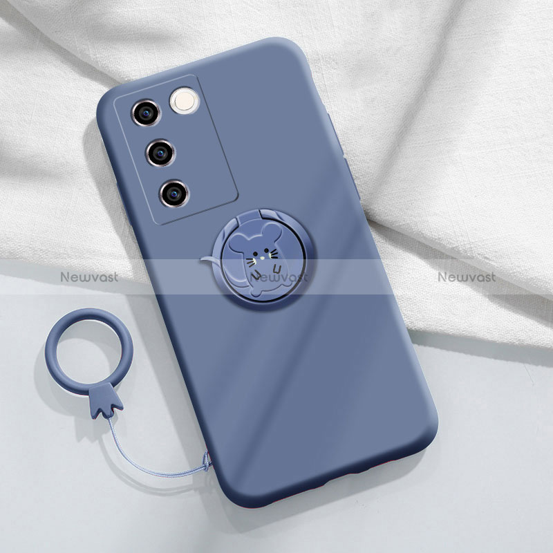 Ultra-thin Silicone Gel Soft Case Cover with Magnetic Finger Ring Stand Z01 for Vivo V27 5G Lavender Gray