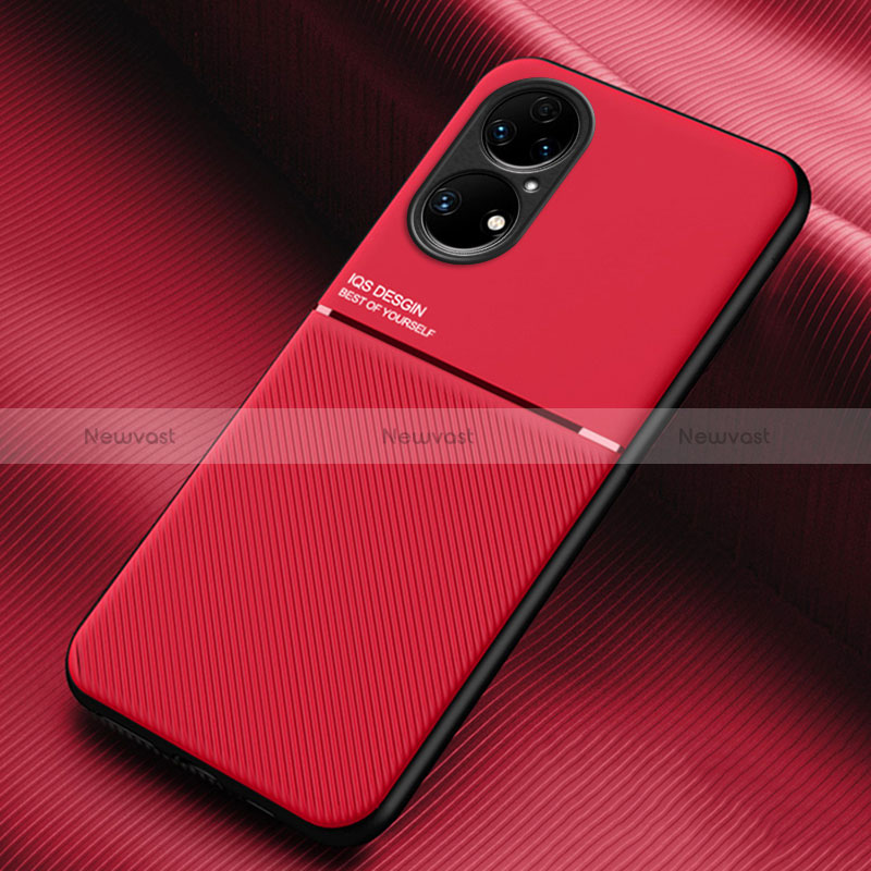 Ultra-thin Silicone Gel Soft Case Cover with Magnetic for Huawei P50 Pro Red