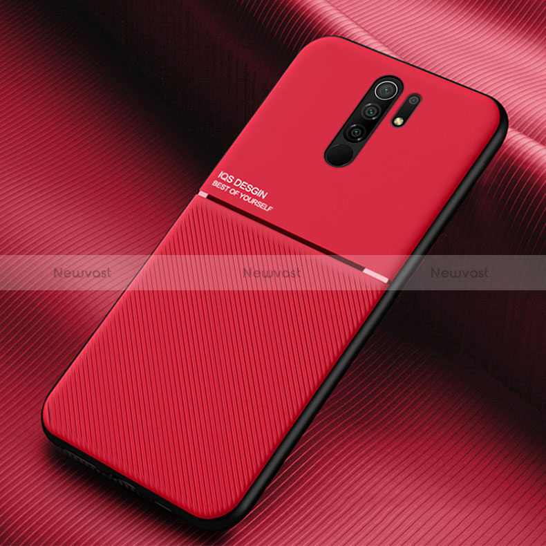 Ultra-thin Silicone Gel Soft Case Cover with Magnetic for Xiaomi Redmi 9 Prime India Red