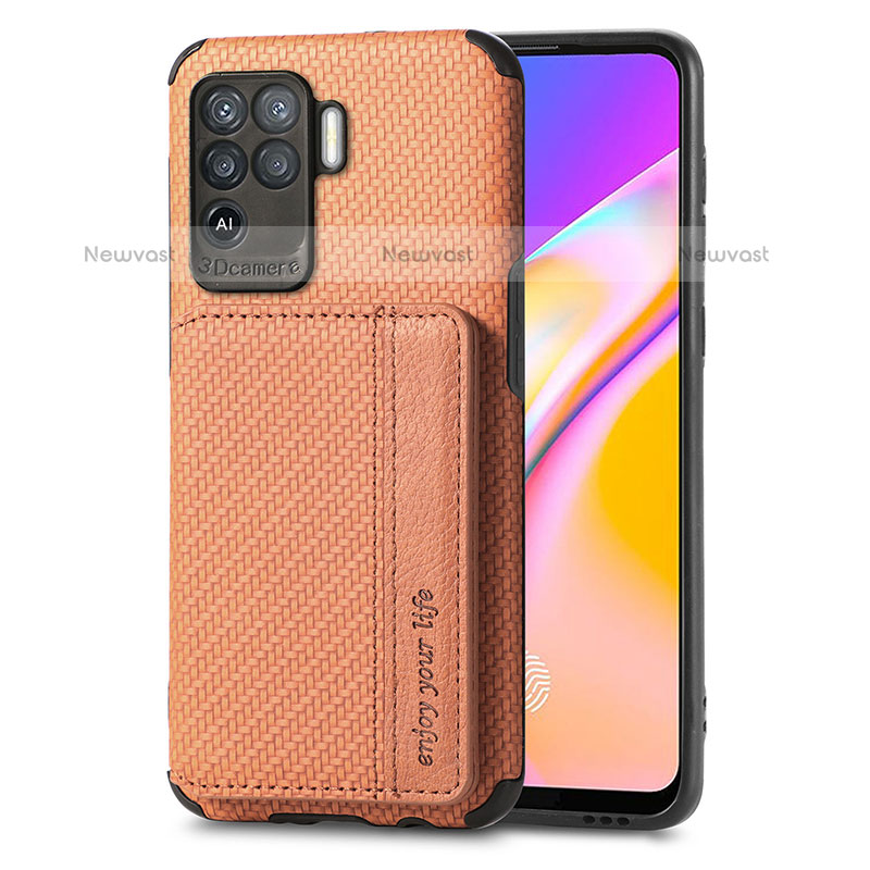 Ultra-thin Silicone Gel Soft Case Cover with Magnetic S01D for Oppo A94 4G Brown