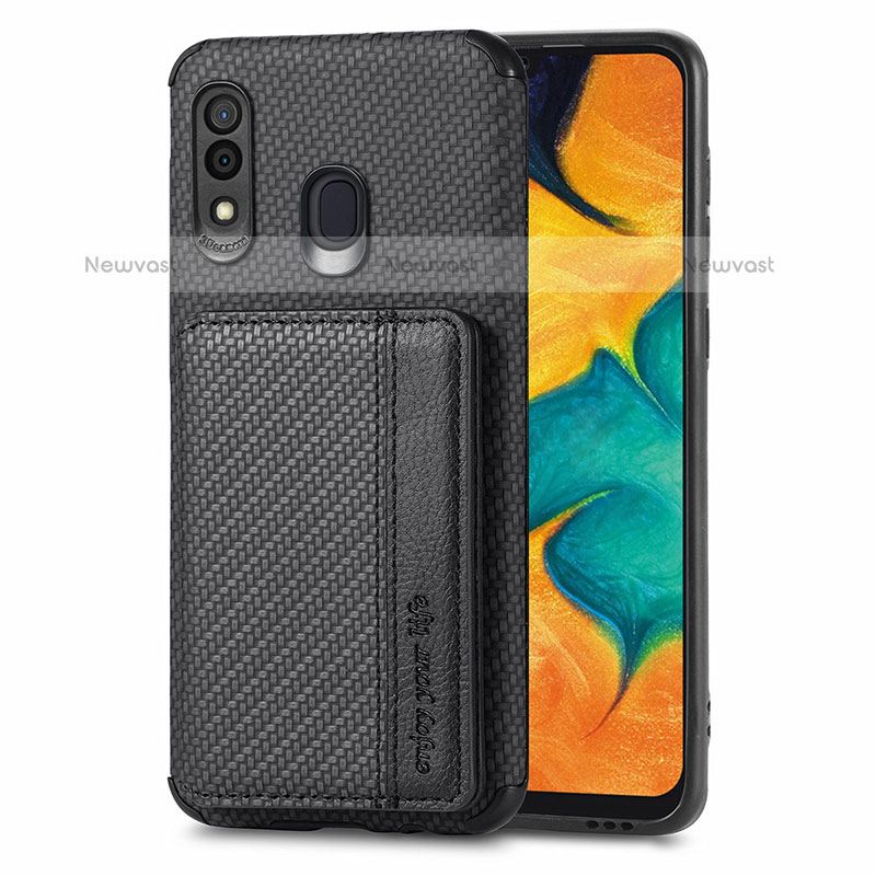 Ultra-thin Silicone Gel Soft Case Cover with Magnetic S01D for Samsung Galaxy A20 Black