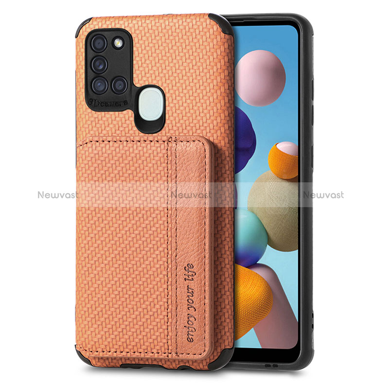 Ultra-thin Silicone Gel Soft Case Cover with Magnetic S01D for Samsung Galaxy A21s Brown