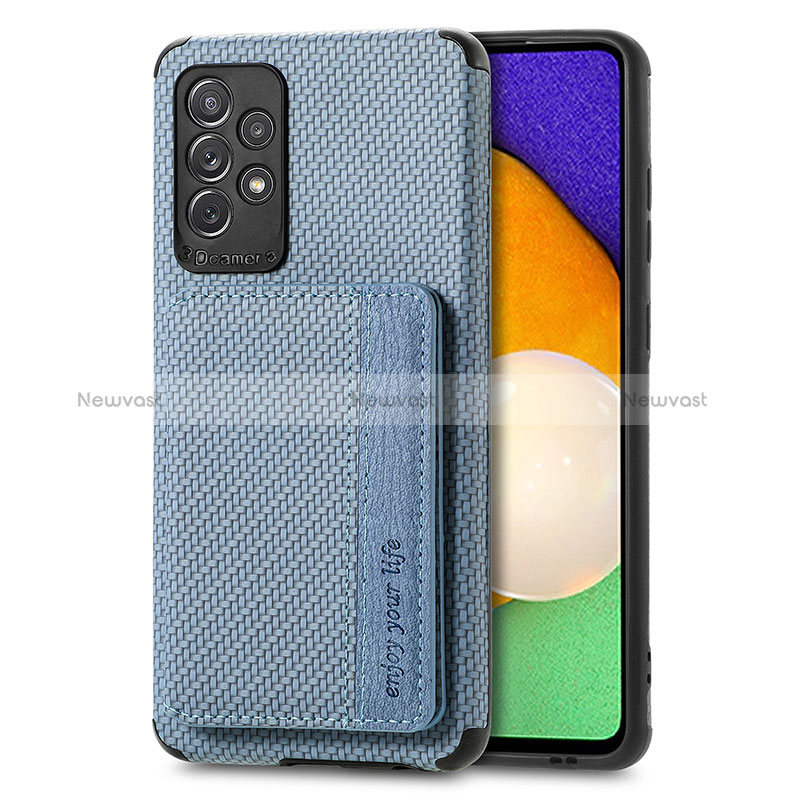 Ultra-thin Silicone Gel Soft Case Cover with Magnetic S01D for Samsung Galaxy A52 5G Blue