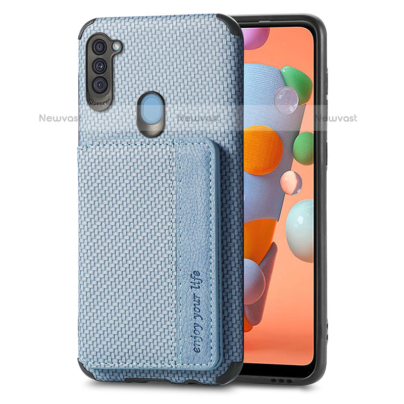 Ultra-thin Silicone Gel Soft Case Cover with Magnetic S01D for Samsung Galaxy M11 Blue