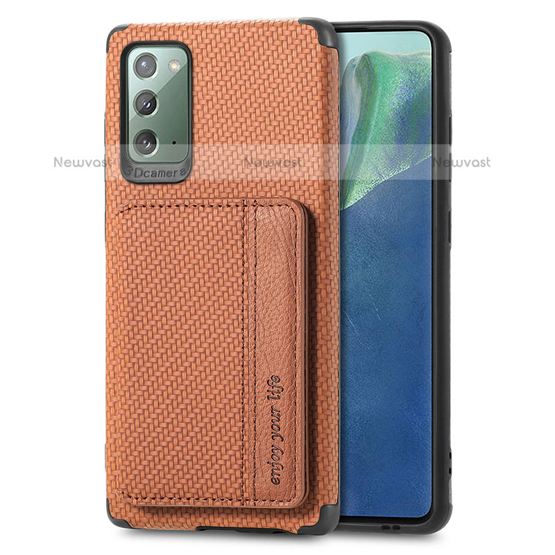 Ultra-thin Silicone Gel Soft Case Cover with Magnetic S01D for Samsung Galaxy Note 20 5G Brown