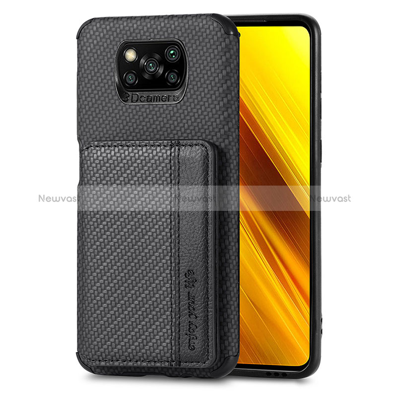 Ultra-thin Silicone Gel Soft Case Cover with Magnetic S01D for Xiaomi Poco X3 NFC Black