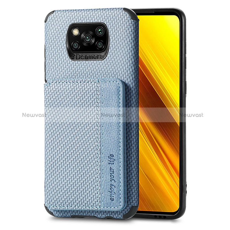 Ultra-thin Silicone Gel Soft Case Cover with Magnetic S01D for Xiaomi Poco X3 NFC Blue