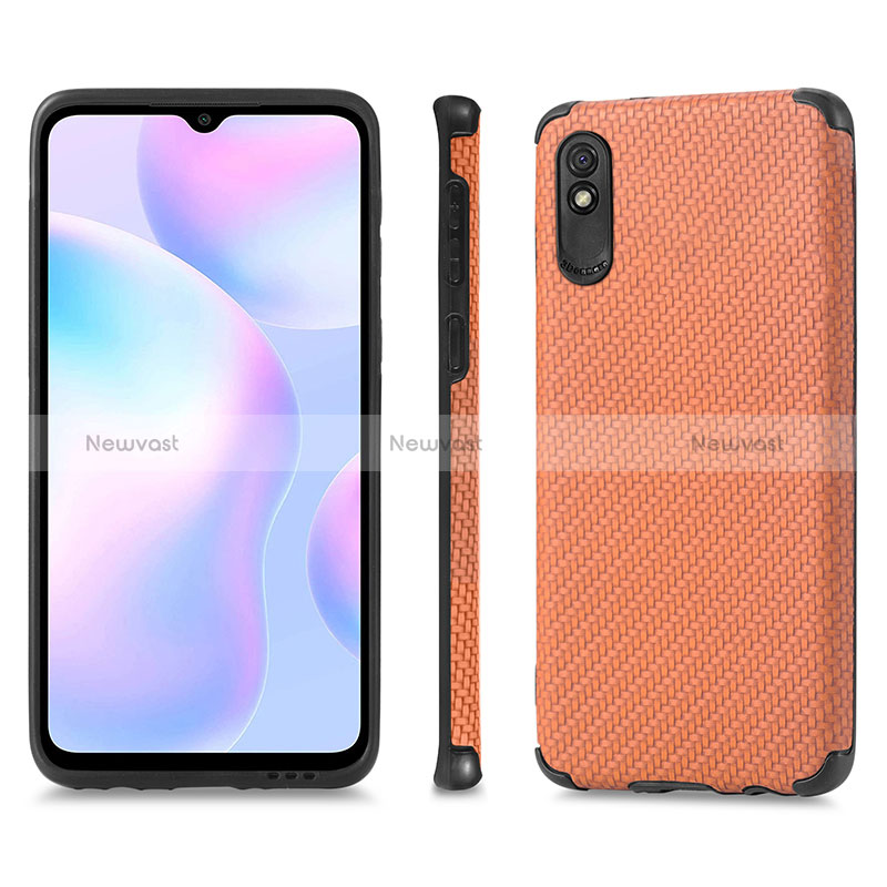 Ultra-thin Silicone Gel Soft Case Cover with Magnetic S01D for Xiaomi Redmi 9AT Brown