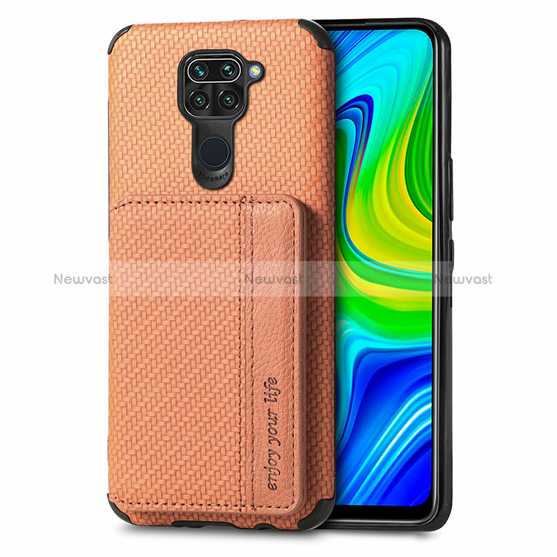 Ultra-thin Silicone Gel Soft Case Cover with Magnetic S01D for Xiaomi Redmi Note 9 Brown