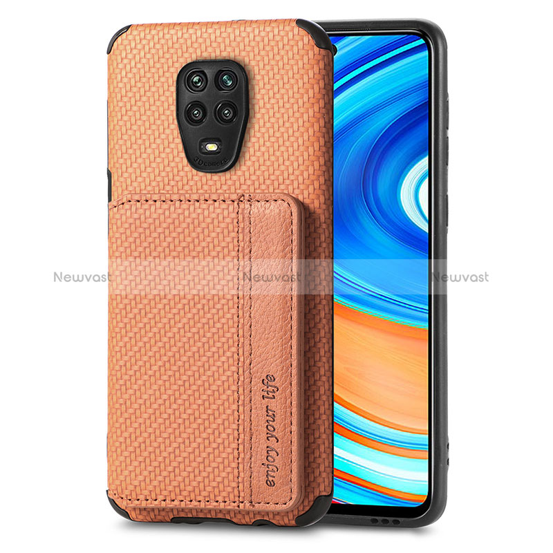Ultra-thin Silicone Gel Soft Case Cover with Magnetic S01D for Xiaomi Redmi Note 9 Pro Brown