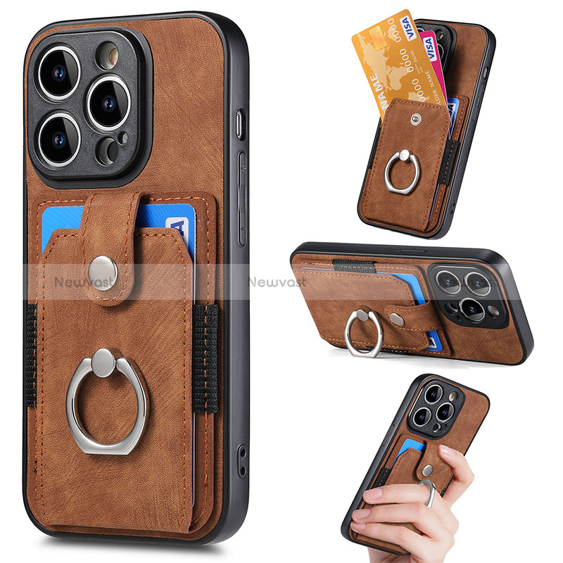 Ultra-thin Silicone Gel Soft Case Cover with Magnetic S02D for Apple iPhone 14 Pro Max Brown