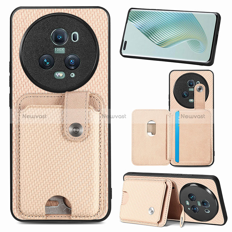 Ultra-thin Silicone Gel Soft Case Cover with Magnetic S02D for Huawei Honor Magic5 Pro 5G Gold