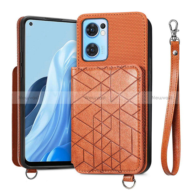 Ultra-thin Silicone Gel Soft Case Cover with Magnetic S02D for Oppo Find X5 Lite 5G Brown
