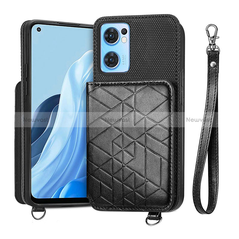 Ultra-thin Silicone Gel Soft Case Cover with Magnetic S02D for Oppo Reno7 5G Black