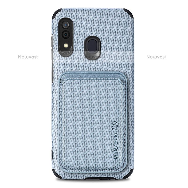 Ultra-thin Silicone Gel Soft Case Cover with Magnetic S02D for Samsung Galaxy A20 Blue