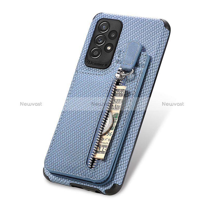 Ultra-thin Silicone Gel Soft Case Cover with Magnetic S02D for Samsung Galaxy A52 5G Blue