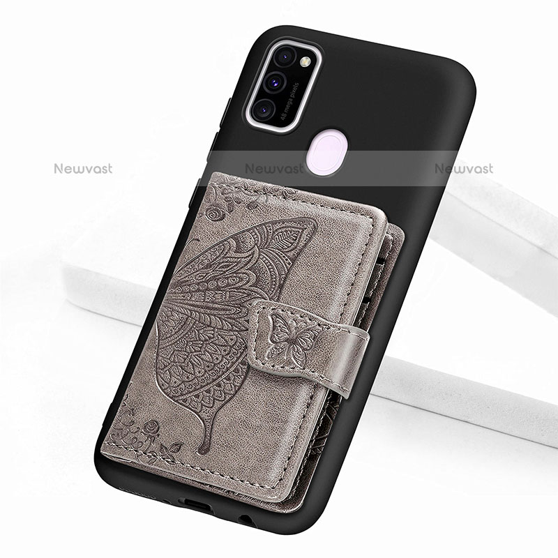 Ultra-thin Silicone Gel Soft Case Cover with Magnetic S02D for Samsung Galaxy M21 Gray