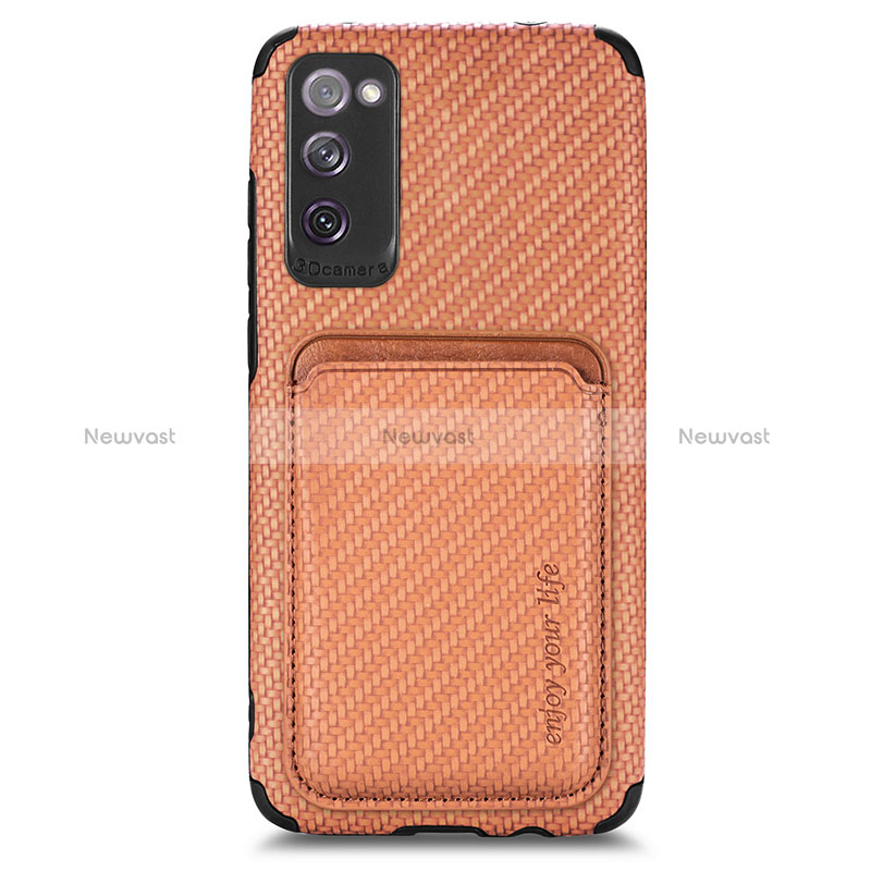 Ultra-thin Silicone Gel Soft Case Cover with Magnetic S02D for Samsung Galaxy S20 FE (2022) 5G Brown