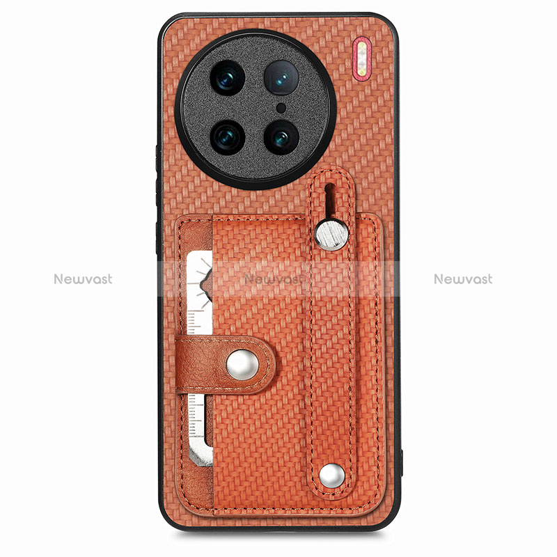 Ultra-thin Silicone Gel Soft Case Cover with Magnetic S02D for Vivo X90 Pro 5G Brown