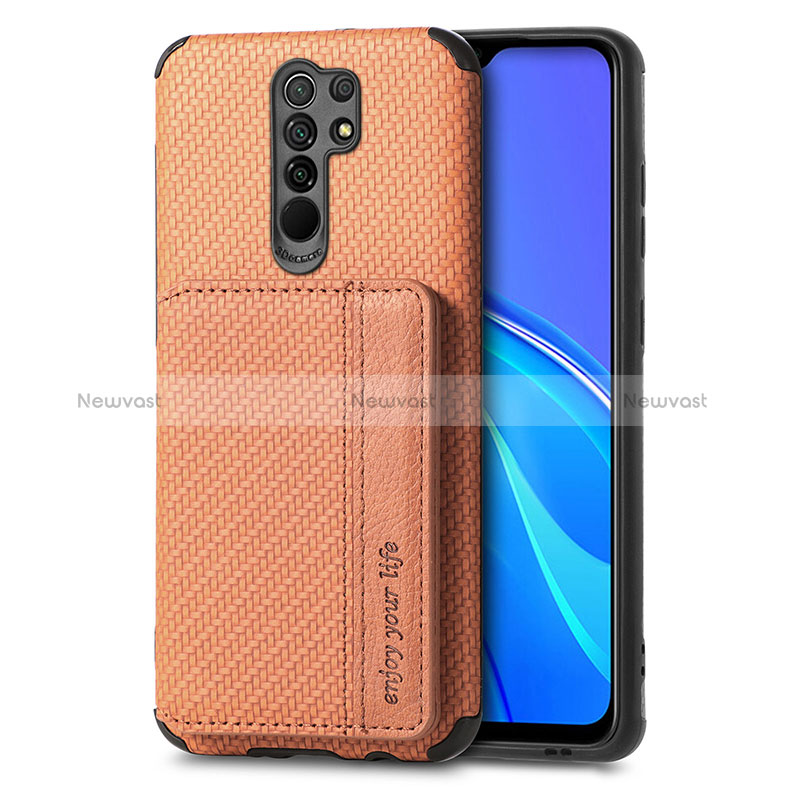 Ultra-thin Silicone Gel Soft Case Cover with Magnetic S02D for Xiaomi Redmi 9 Brown