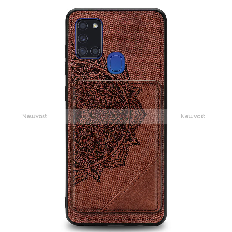 Ultra-thin Silicone Gel Soft Case Cover with Magnetic S03D for Samsung Galaxy A21s Brown