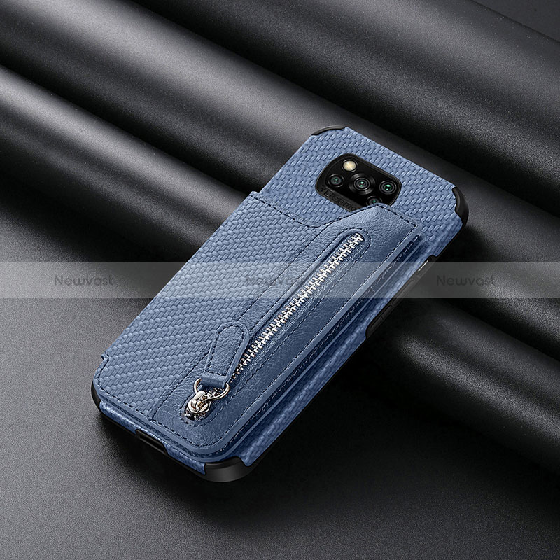 Ultra-thin Silicone Gel Soft Case Cover with Magnetic S03D for Xiaomi Poco X3 Blue