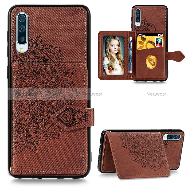 Ultra-thin Silicone Gel Soft Case Cover with Magnetic S04D for Samsung Galaxy A30S Brown