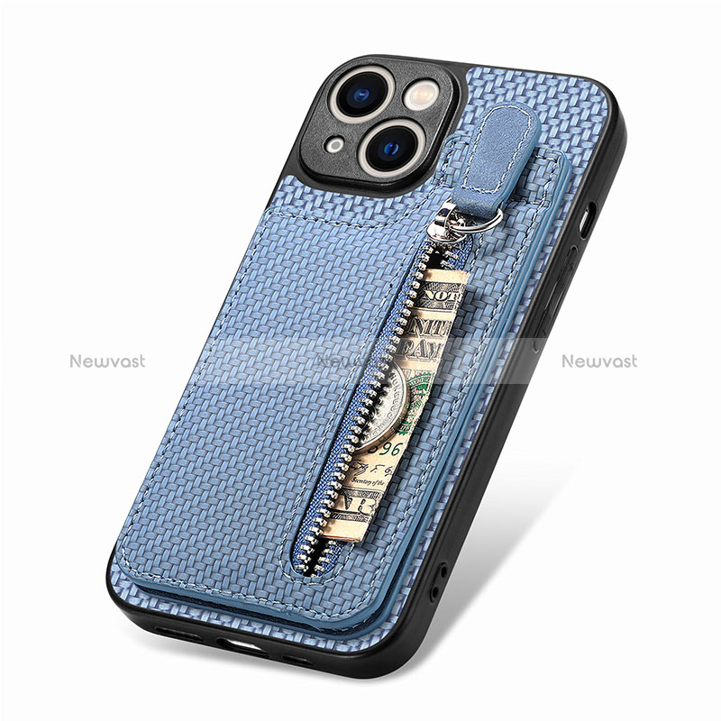 Ultra-thin Silicone Gel Soft Case Cover with Magnetic S05D for Apple iPhone 13 Blue