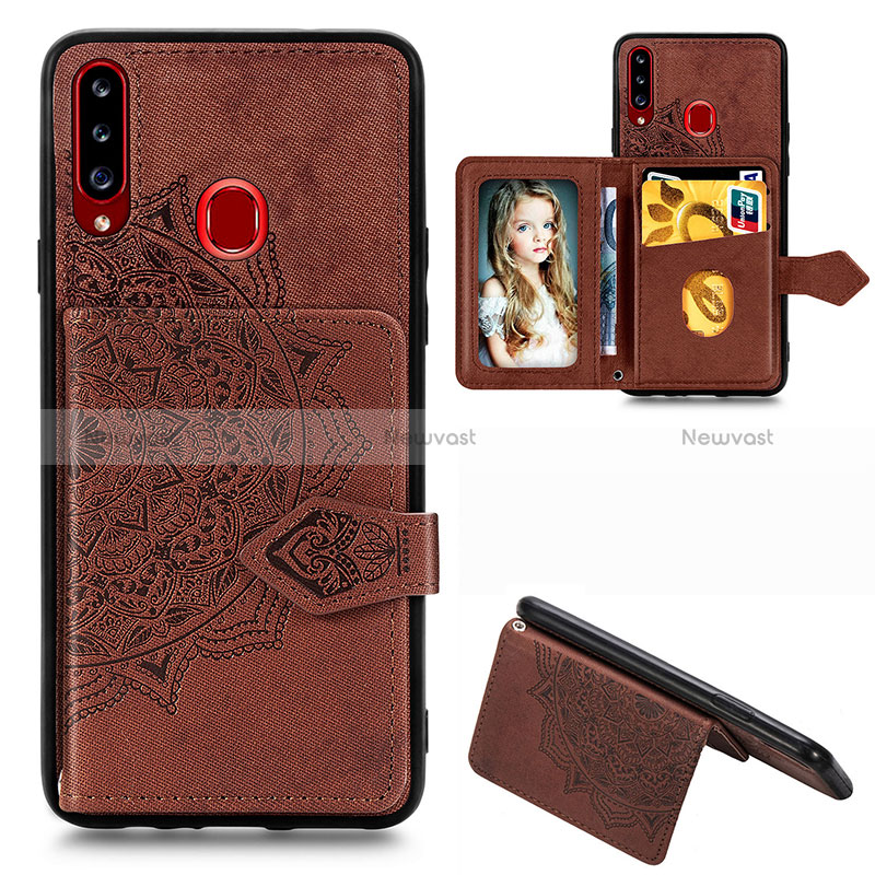 Ultra-thin Silicone Gel Soft Case Cover with Magnetic S05D for Samsung Galaxy A20s Brown