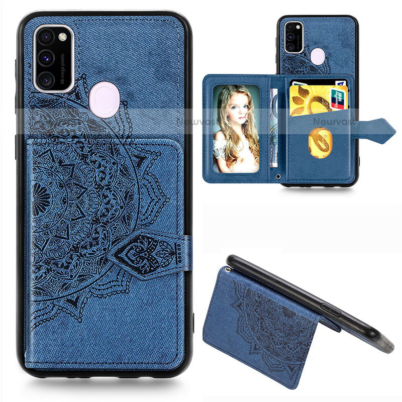 Ultra-thin Silicone Gel Soft Case Cover with Magnetic S05D for Samsung Galaxy M21 Blue