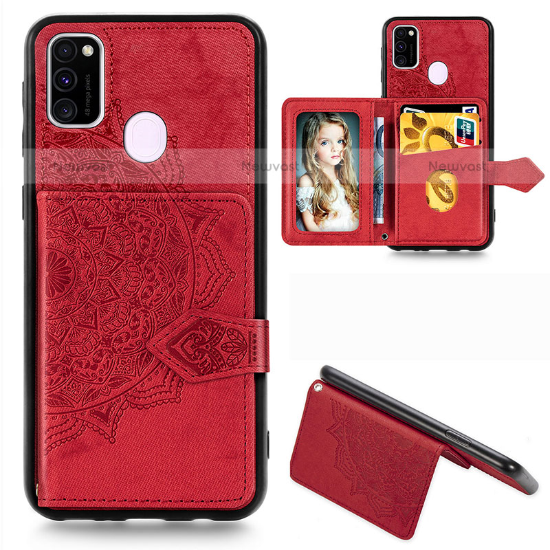 Ultra-thin Silicone Gel Soft Case Cover with Magnetic S05D for Samsung Galaxy M21 Red