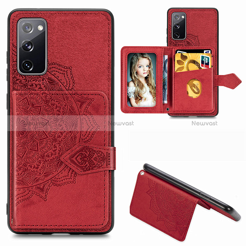 Ultra-thin Silicone Gel Soft Case Cover with Magnetic S05D for Samsung Galaxy S20 FE (2022) 5G Red