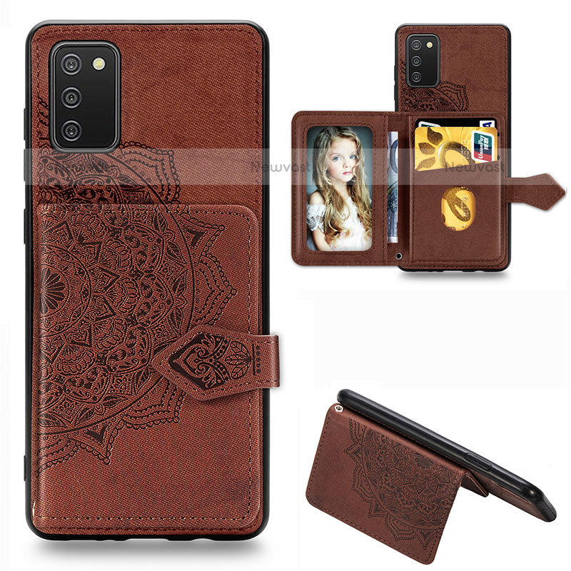Ultra-thin Silicone Gel Soft Case Cover with Magnetic S06D for Samsung Galaxy A02s Brown