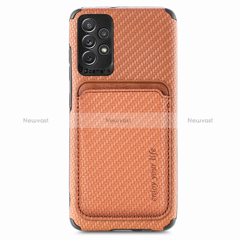 Ultra-thin Silicone Gel Soft Case Cover with Magnetic S09D for Samsung Galaxy A52 5G Brown