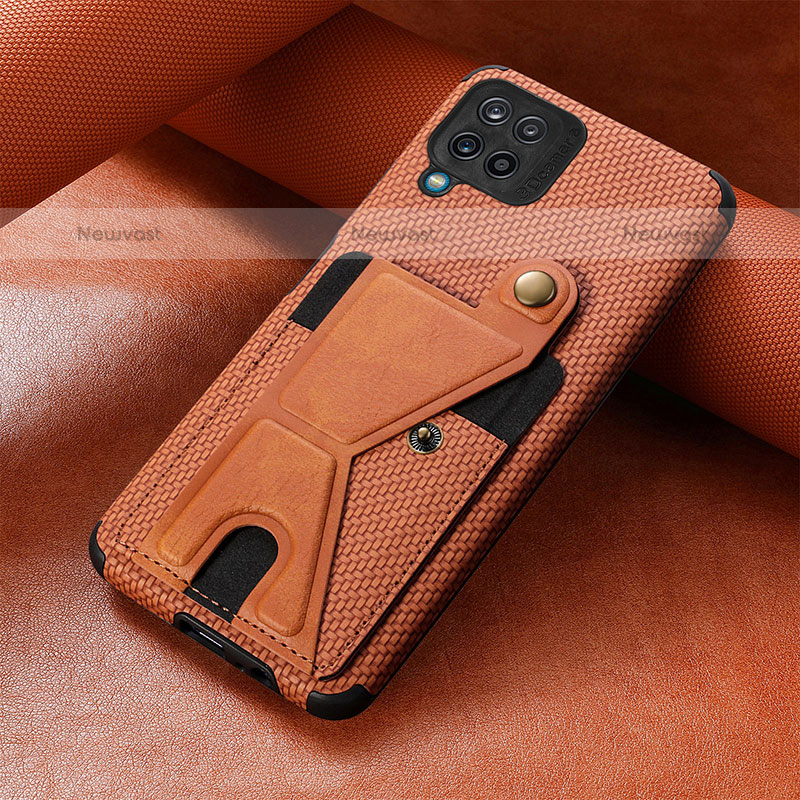 Ultra-thin Silicone Gel Soft Case Cover with Magnetic S10D for Samsung Galaxy A12 Brown