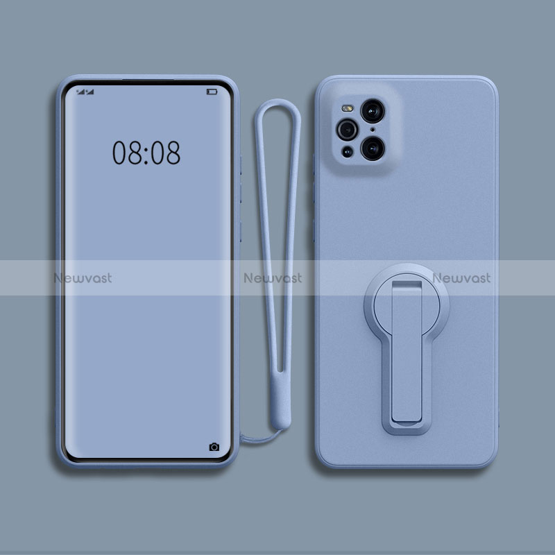 Ultra-thin Silicone Gel Soft Case Cover with Stand for Oppo Find X3 5G Lavender Gray