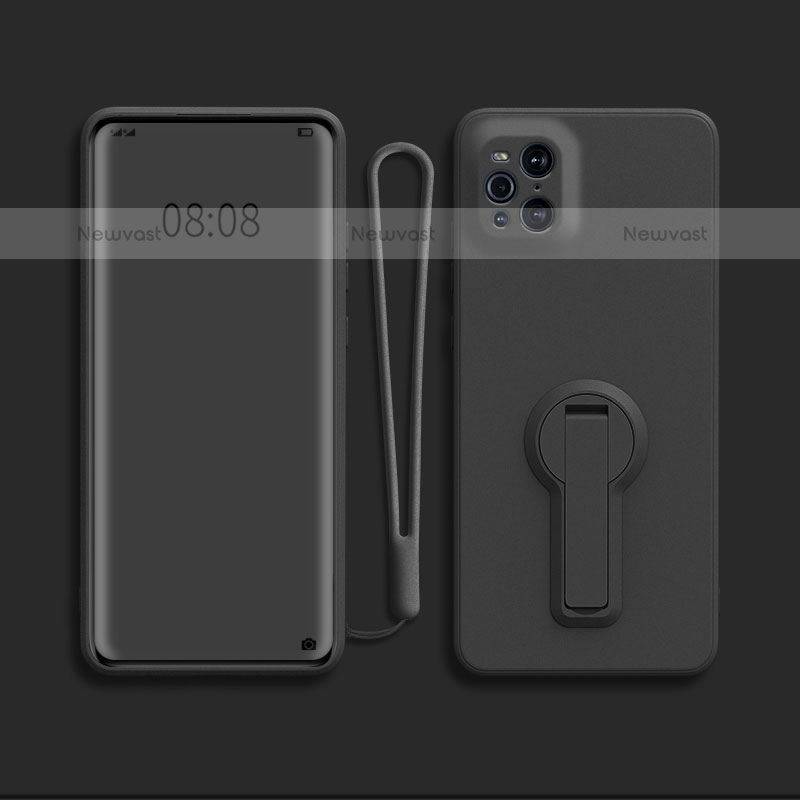 Ultra-thin Silicone Gel Soft Case Cover with Stand for Oppo Find X3 Pro 5G Black