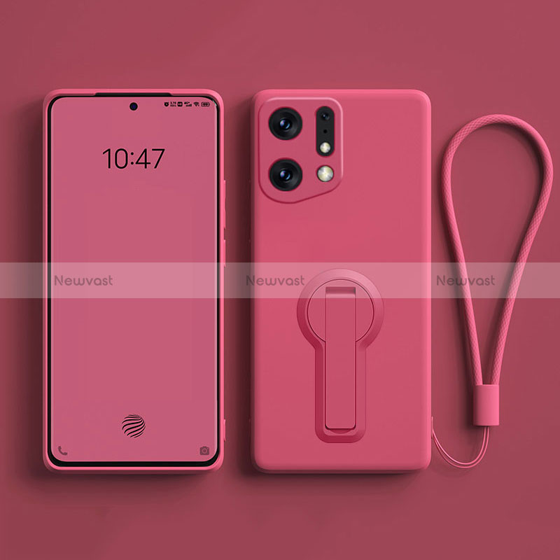 Ultra-thin Silicone Gel Soft Case Cover with Stand for Oppo Find X5 5G Hot Pink