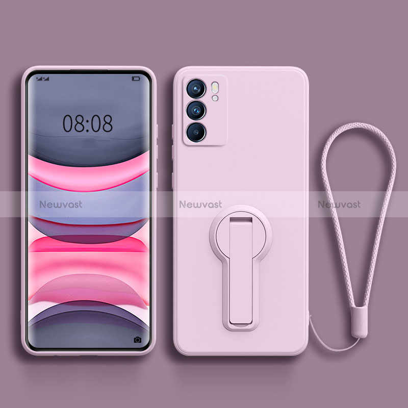 Ultra-thin Silicone Gel Soft Case Cover with Stand for Oppo Reno6 5G Clove Purple